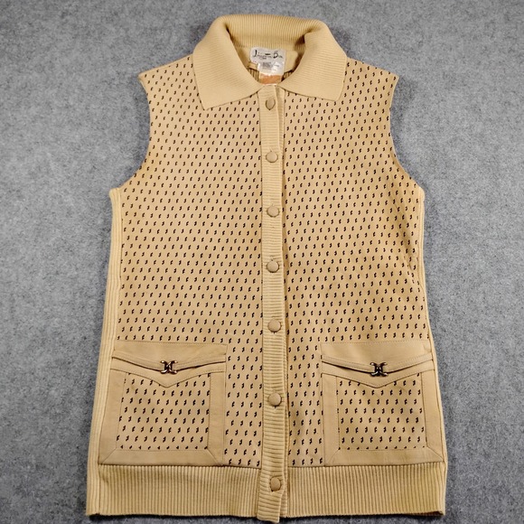 Livingston Bros Jackets & Blazers - Livingston Bros Vintage 70s Sweater Vest Womens M Beige Leather Pocket Knit